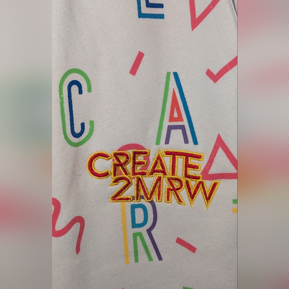 CREATE 2MRW GRAPHIC JOGGER PANTS SIZE LARGE WHITE MULTI NWT - Picture 4 of 8